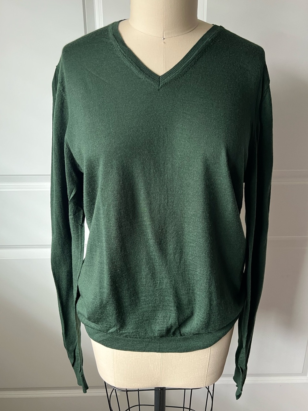 H&M Classic Merino Wool V-Neck Sweater in Forest Green